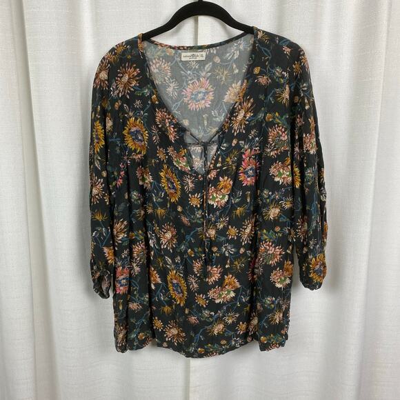 Natural Life Green Floral Maribel Popover Blouse Sz.XL - Picture 3 of 12